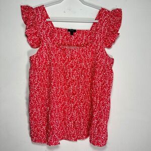 Mackenzie & James Womens Red Floral Ruffle Flutter Sleeve Blouse XL